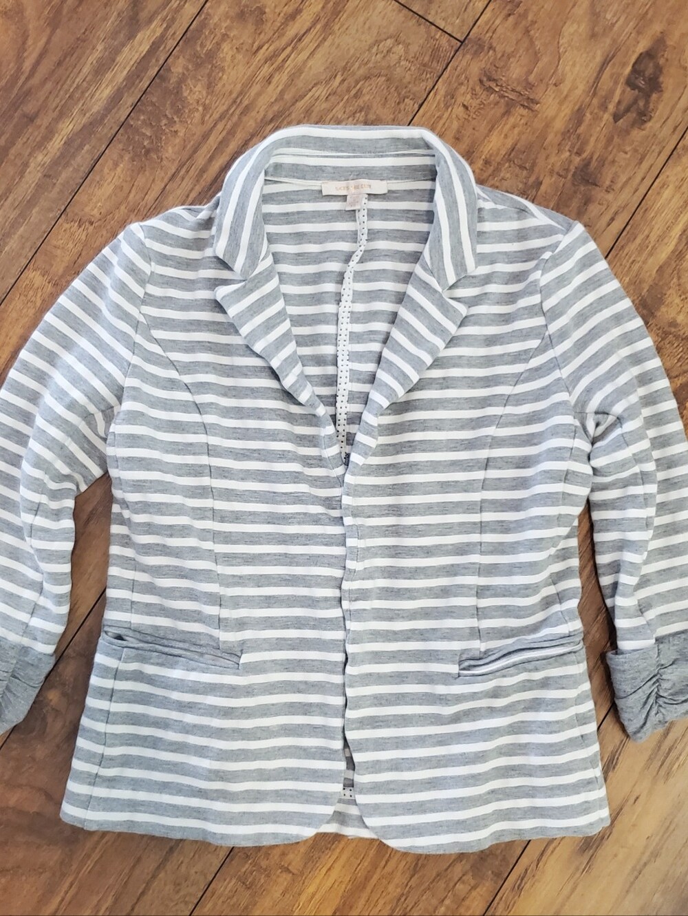 Skies Are Blue Gray White Striped Blazer XS